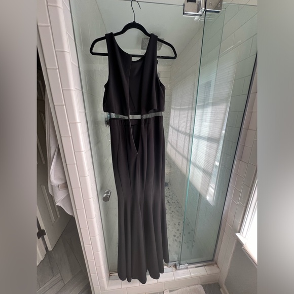 Betsy & Adam formal mermaid gown with mesh cutout - Picture 8 of 11